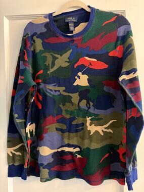 Polo Ralph Lauren Thermal Sleepwear Waffle Knit Camo PJ Lounge Shirt, Size LG